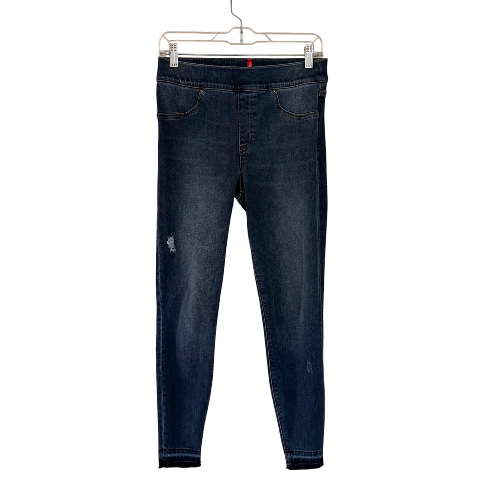 SPANX by Sara Blakely Women's M/M Dark Wash Denim Jeans‎ Distressed Frayed Hem